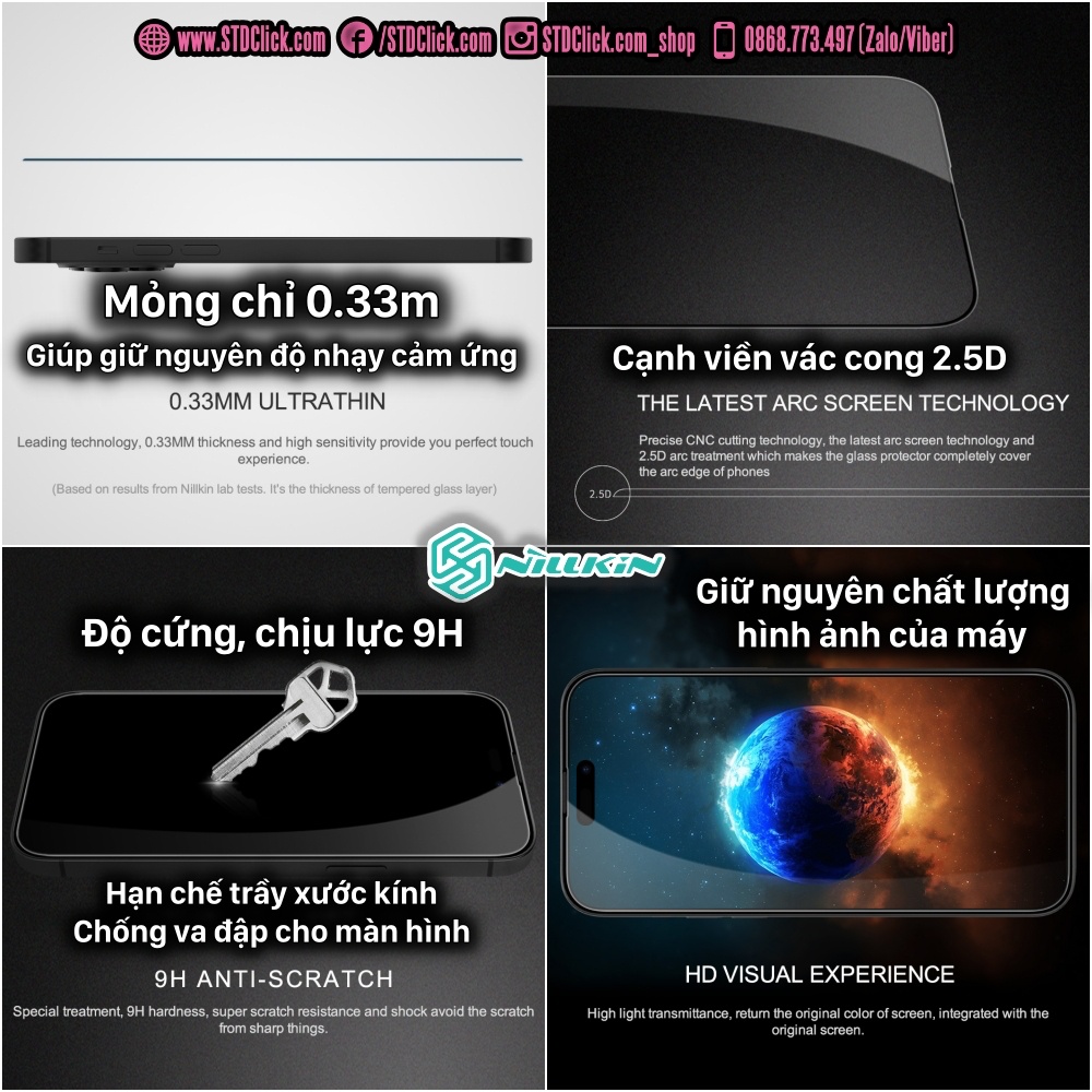KÍNH CƯỜNG LỰC DÀNH CHO ĐIỆN THOẠI IPHONE 14 PRO MAX - 14 PRO - 14 PLUS - 14 NILLKIN CP+PRO 2.5D