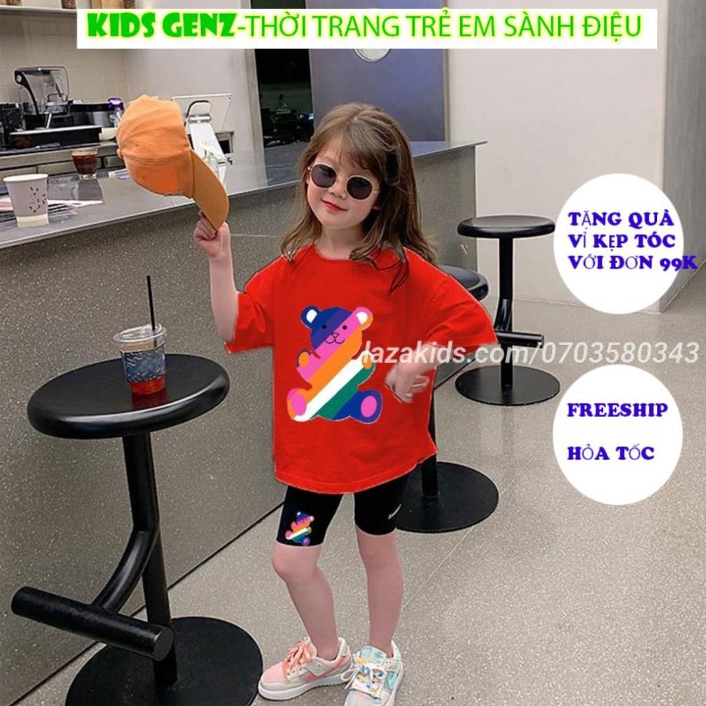 Bộ bé gái mùa hè10 tuổi 27kg-50kg sành điệu Bộ quần áo thun hè bé gái GẤU, đồ bộ bé gái 4-14 tuổi XINH KIDS GENZ