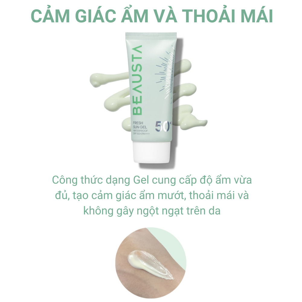 Kem Chống Nắng Cho Da Nhạy Cảm Dạng Gel BEAUSTA Waterproof Fresh Sun Gel SPF 50+/PA++++ Tuýp 50g