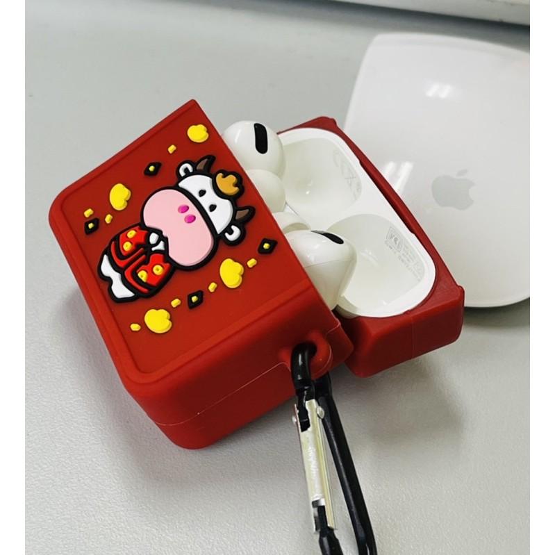 Vỏ ốp case dành cho Airpod Pro TRÂU THẦN TÀI MAY MẮN có móc đeo