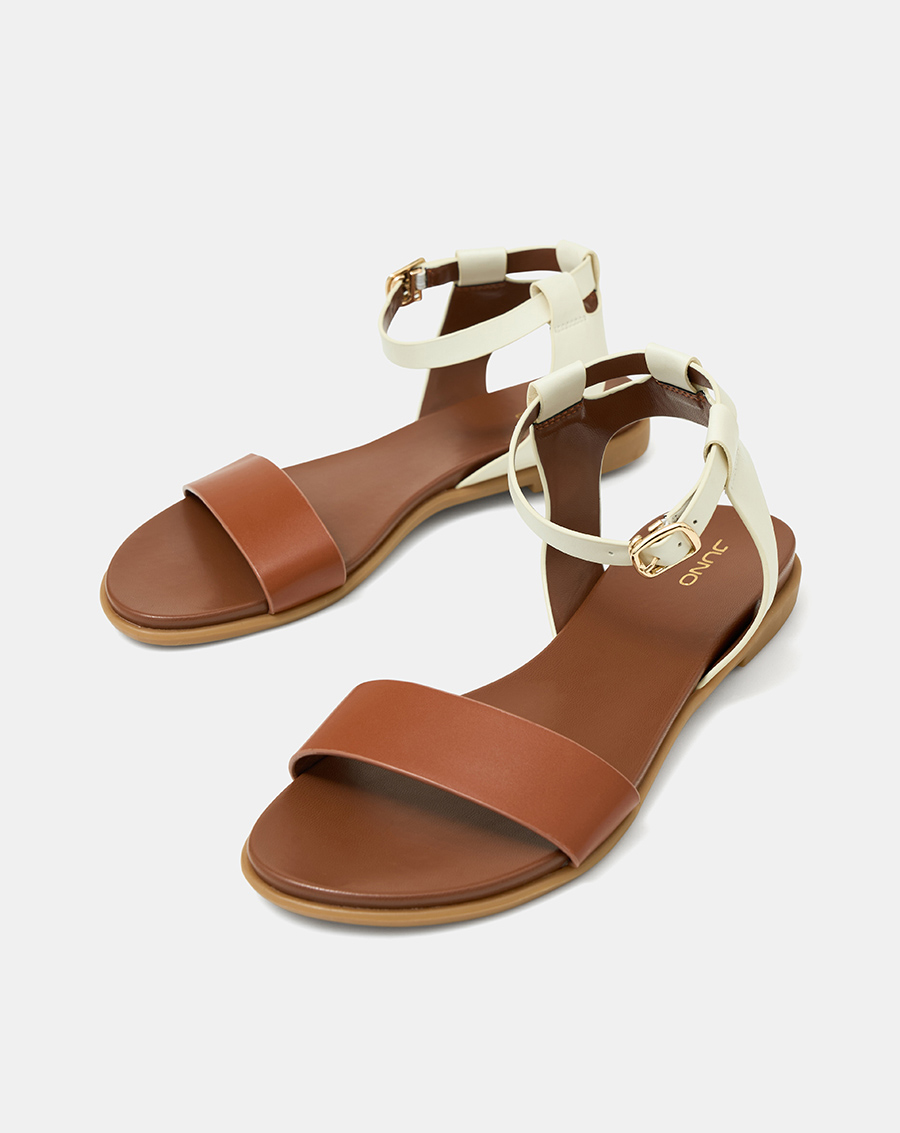 Giày Sandal Nữ 1cm Thời Trang JUNO Đế Bệt Quai Cổ Chân Phối Quai Ngang SD01138