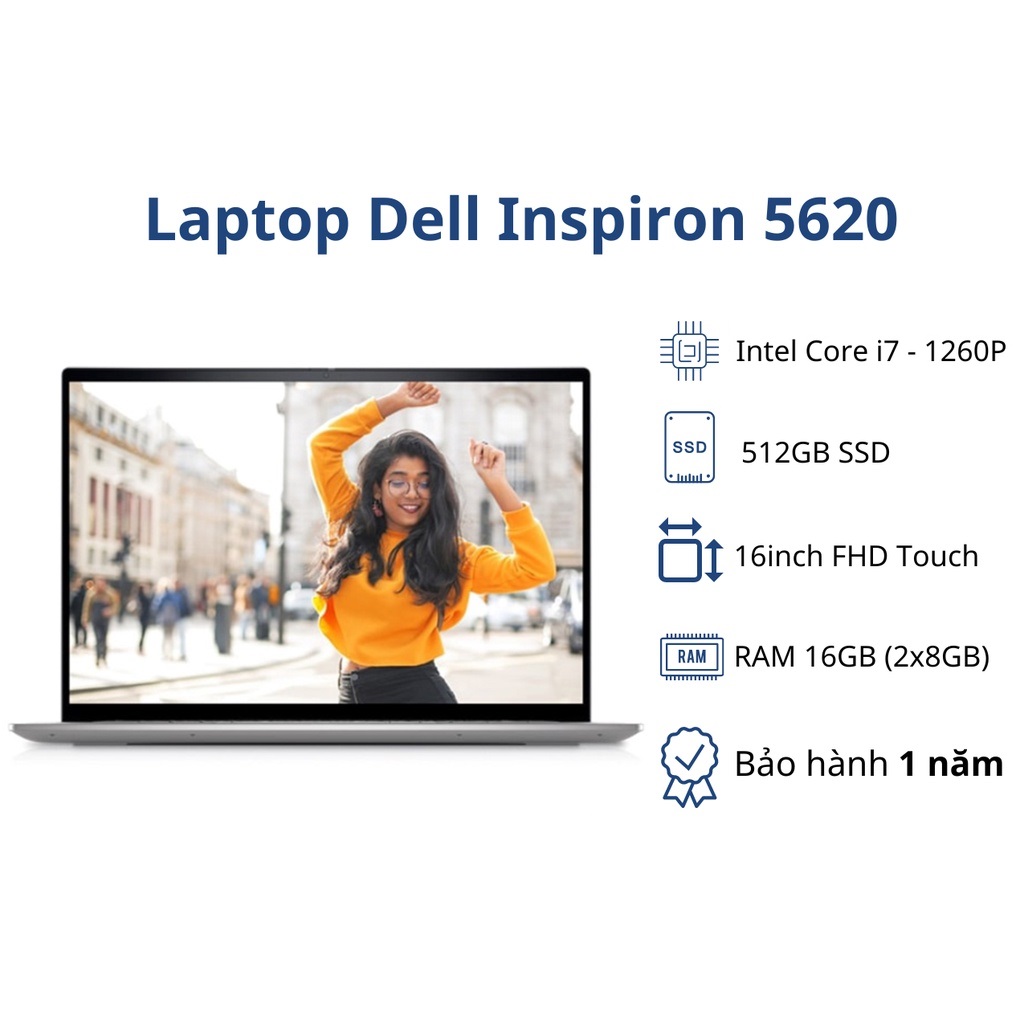 Laptop Dell Inspiron 5620 N6I7004W1 (Core i7 - 1255U/16GB/512GB/MX570 2GB/16inch FHD+/Win 11/Office/Bạc) Hàng chính hãng