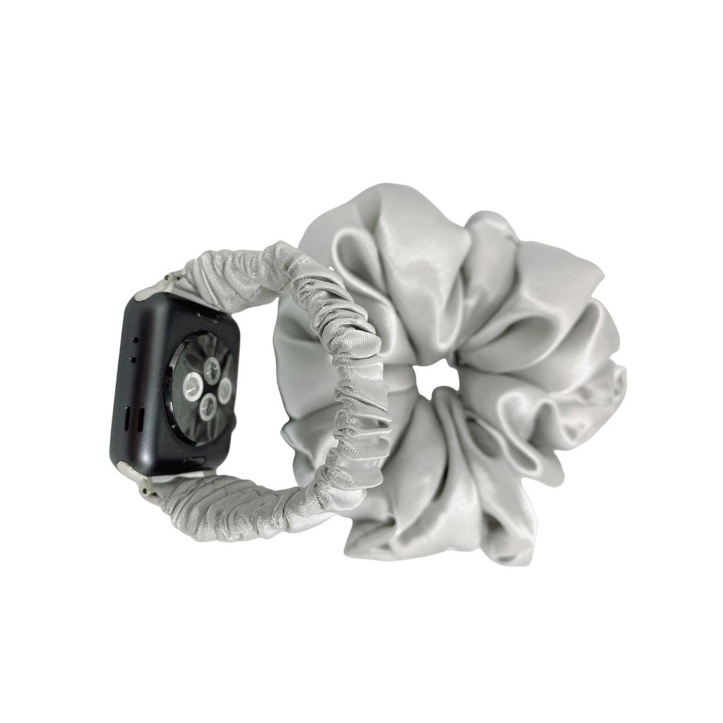 Combo dây đồng hồ apple watch và scrunchies dây cột tóc, buộc tóc vải satin lụa Bạc Noel
