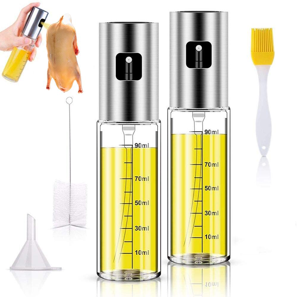 2 bình xịt đựng dầu Funne 100ml Đầu bằng thép không gỉ kèm cọ, dụng cụ nấu ăn cho nhà bếp