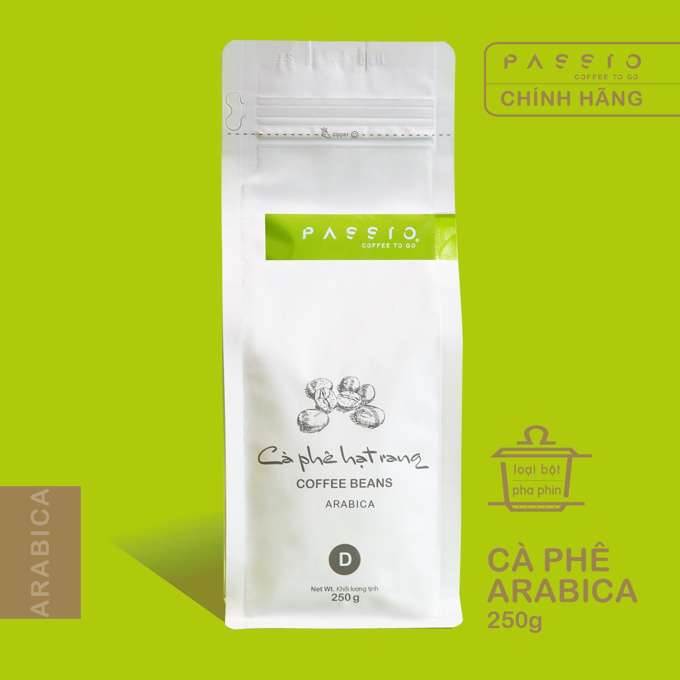 Cà phê Arabica nguyên chất rang mộc - Passio Coffee (250g)