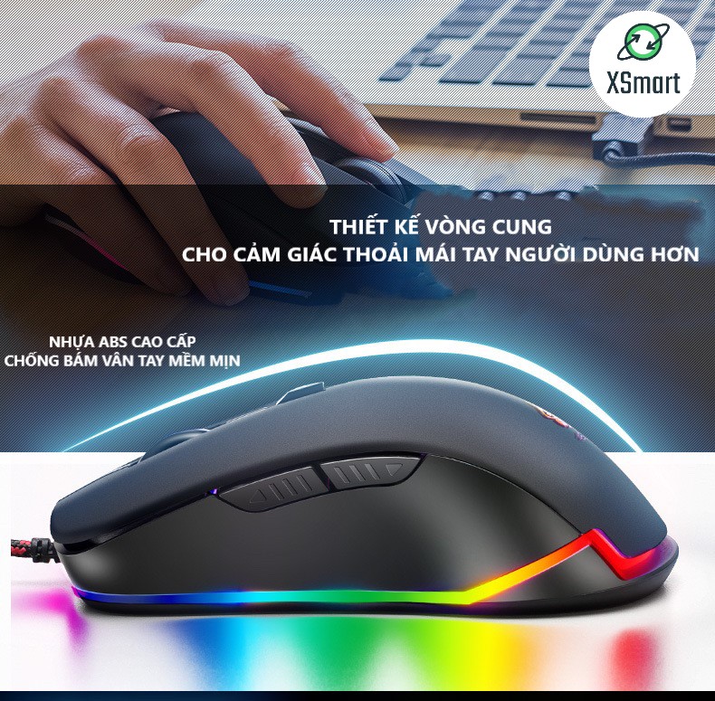 Bộ bàn phím chuột XSmart kèm lót chuột size lớn gaming, phím chuột có đèn LED đổi màu nhiều chế độ khác nhau, K618+V6+ Lót To - Hàng Chính Hãng