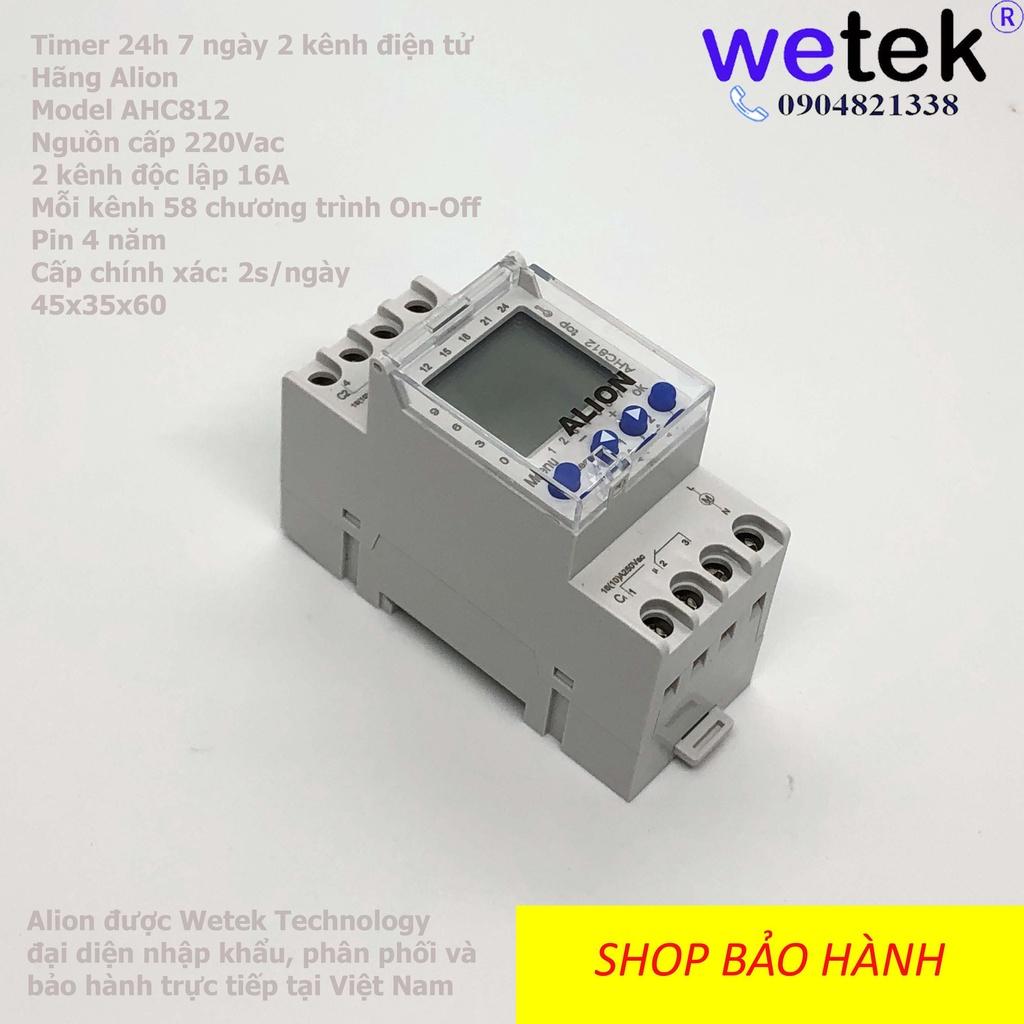 Công tắc hẹn giờ 2 kênh,  ALION AHC812, AHC-812, 230Vac, 24h, 7 ngày, 16A, 58 chương trình, rẻ nhất phân khúc cao cấp