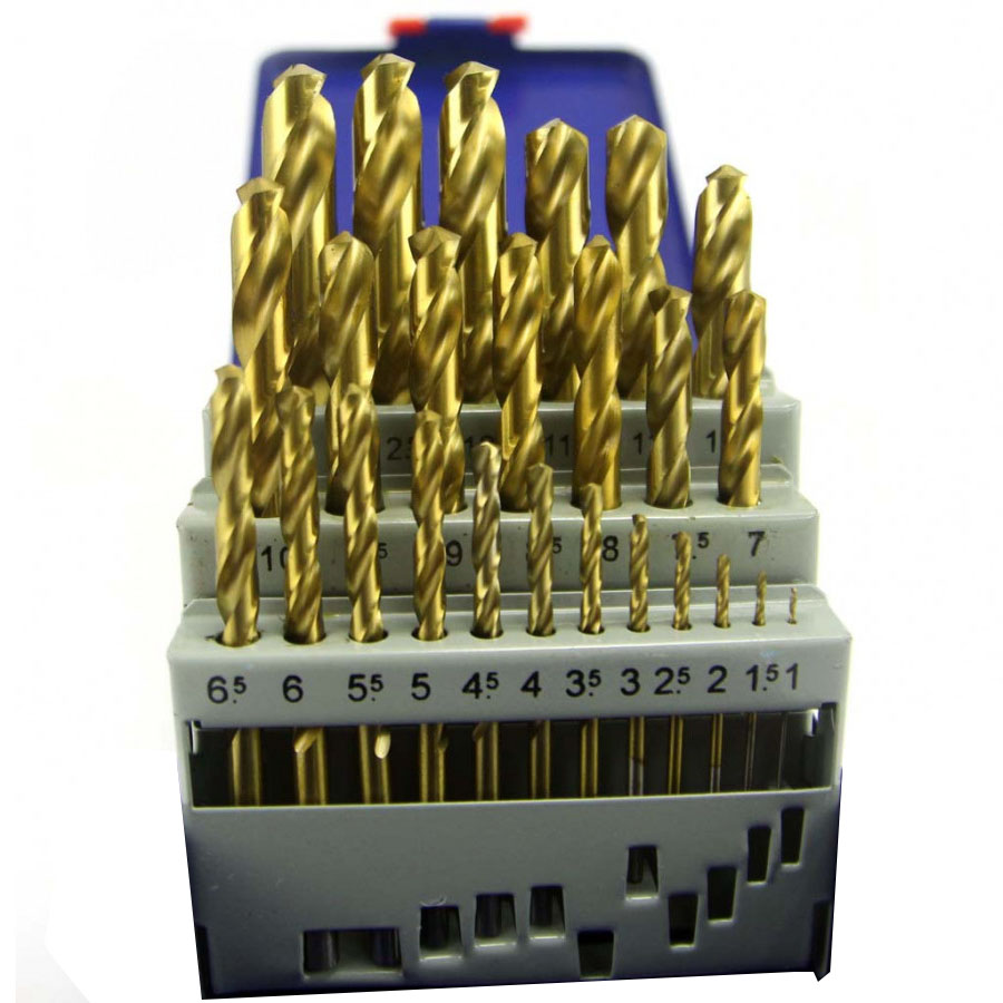 Bộ 25 mũi khoan sắt 1-13mm A0100B C-Mart Tools tiêu chuẩn DIN 338 HSS phủ Titan