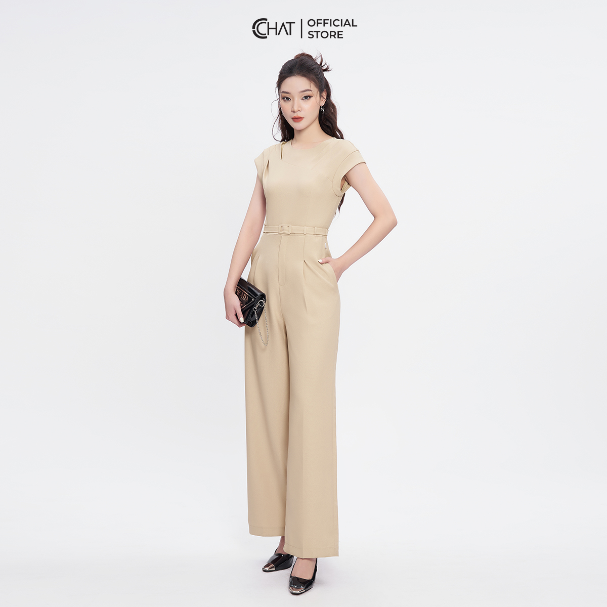 Jumpsuit Nữ CCHAT Kiểu Cutout Ly Vai Chất Tuytsi Cao Cấp Mềm Mịn 53JNS2001ST