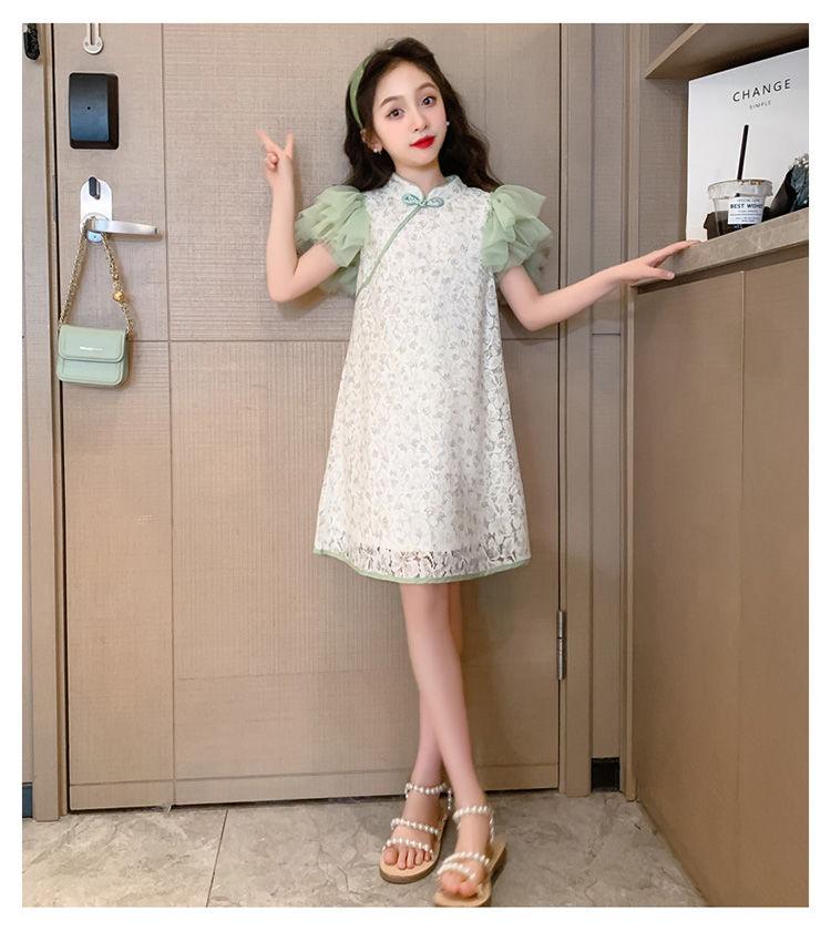 SHUANGYAN Đầm sườn xám cho bé gái Trang phục mùa hè 2023 Phong cách phương Tây Thời trang Hanbok váy công chúa cho bé gái váy mùa hè