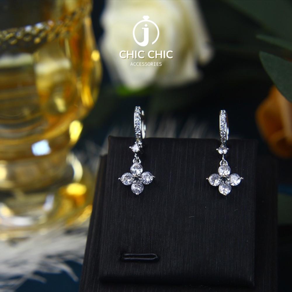 Bông tai Nữ Cá TÍnh Bạc Dạng Móc Hình Cánh Hoa Đính Đá Zircon Lấp Lánh | Bông Tai Chic Chic A72