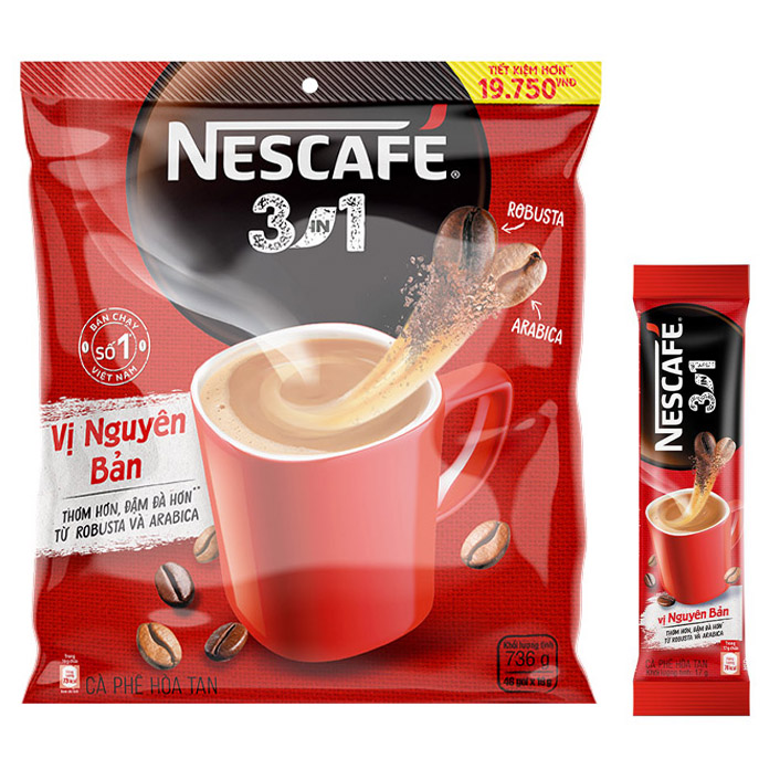 Cà phê hoà tan NESCAFÉ 3IN1 VỊ NGUYÊN BẢN - công thức cải tiến (bịch 46 gói x 16g)