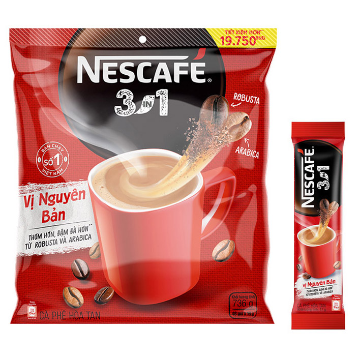 Hình ảnh Cà phê hoà tan NESCAFÉ 3IN1 VỊ NGUYÊN BẢN - công thức cải tiến (bịch 46 gói x 16g)