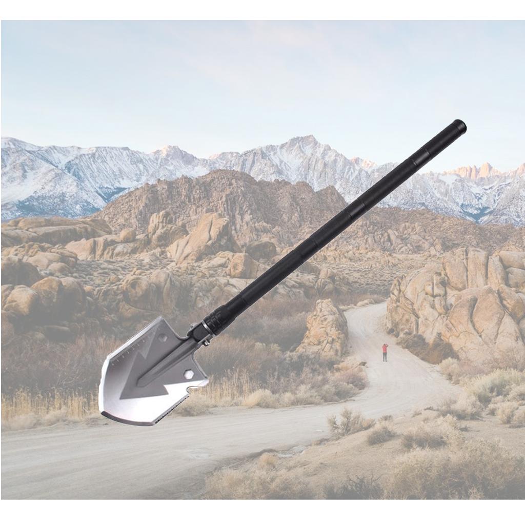 Military Folding Camping Shovel High Carbon Steel Protable Spade Entrenching Tool Extension Handle Shovel with Storage Pouch for Outdoor Camping