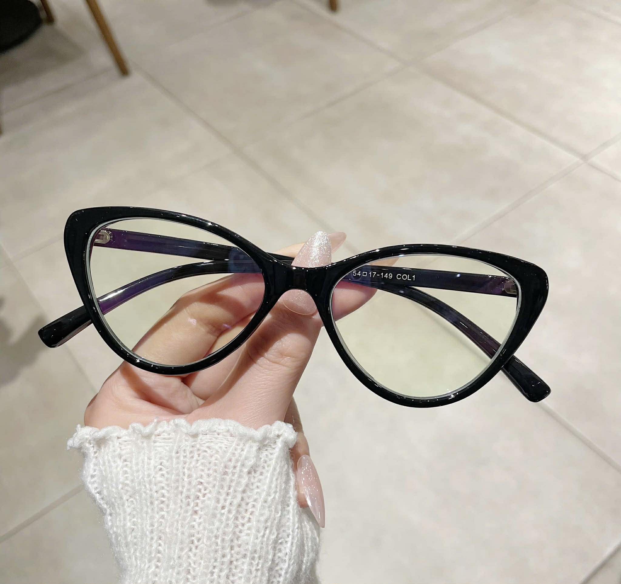Kính thời trang dáng mắt mèo gọng nhựa dẻo màu đen cao cấp