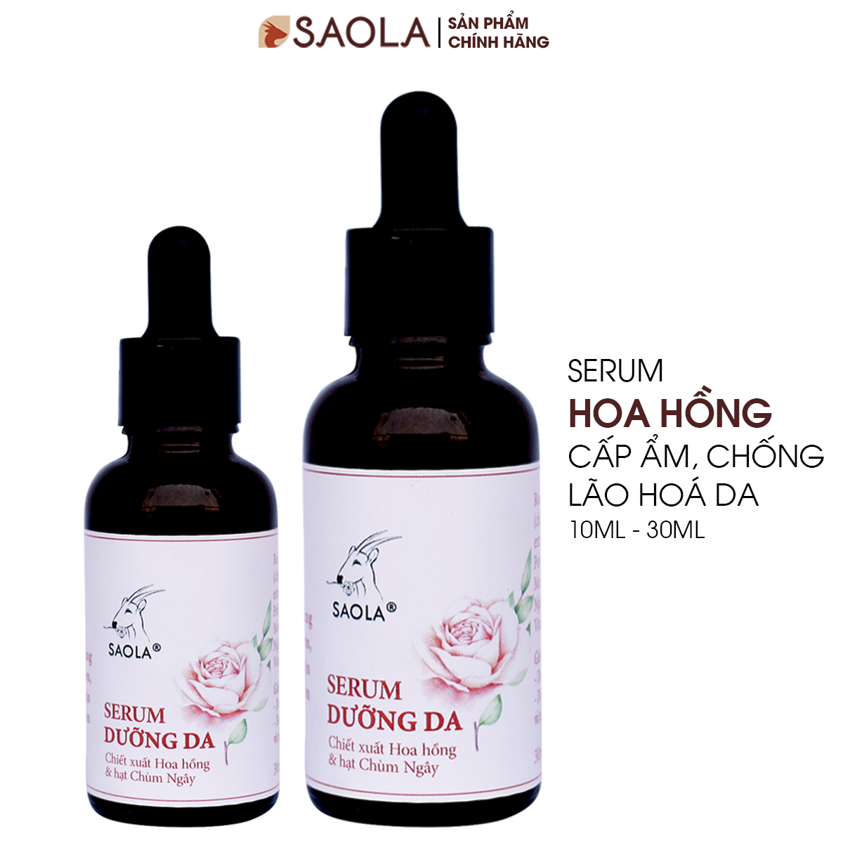 Serum dưỡng ẩm Saola, tinh chất hoa hồng, cấp ẩm, giảm thâm, sáng da, Mỹ Phẩm Thuần Chay, VEGAN,30ml