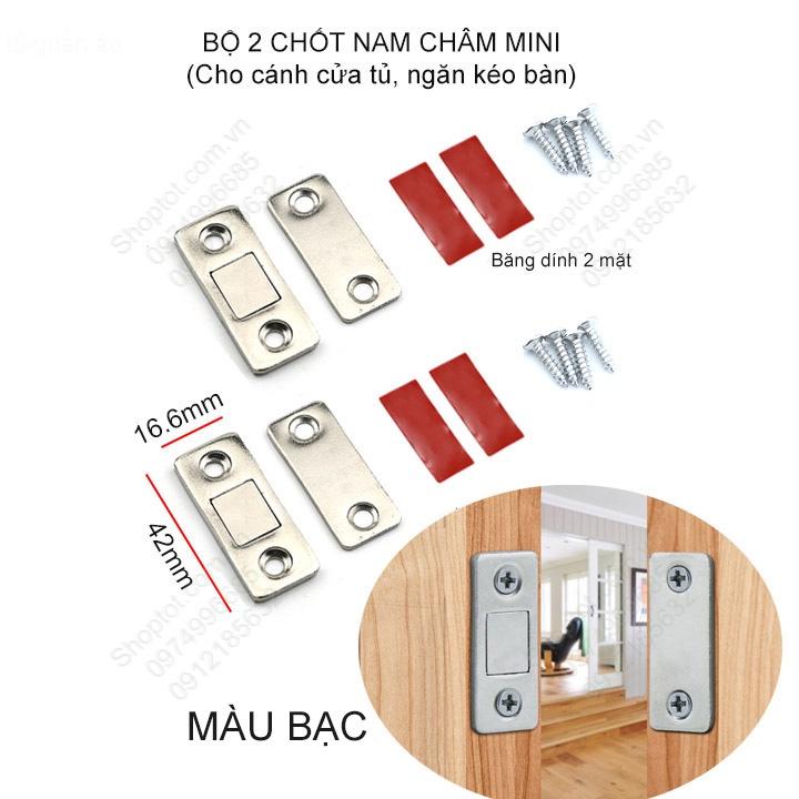 Bộ 2 chốt nam châm mini cho cửa tủ, ngăn kéo bàn với nam châm mỏng, lực hút mạnh có băng dính 2 mặt và vít kèm theo