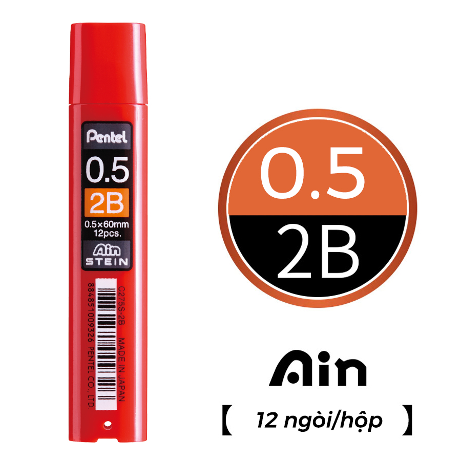 Ruột Chì Kim Pentel Ain Stein 2B Ngòi 0.3/0.5/0.7/0.9mm | Cấu Trúc Tổ Ong Siêu Cứng | Nét Viết Trơn Mượt