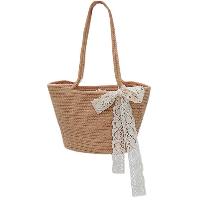 Túi Cói Sợi Dệt Nơ Ren Vintage