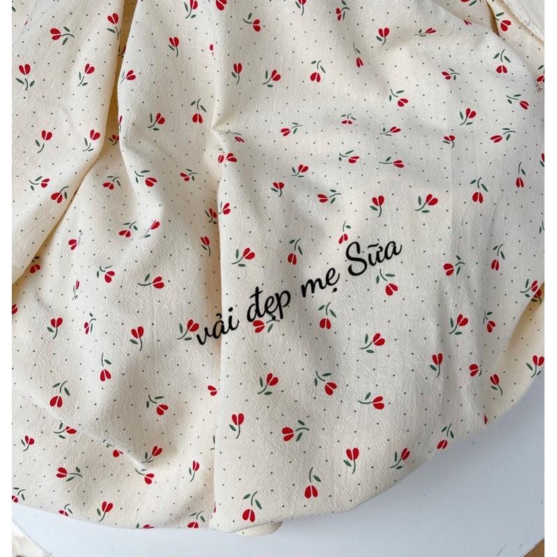 Vải thô đũi mềm mát búp hoa đỏ