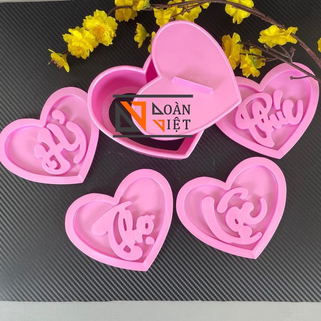 Khuôn TIM NHẤN XÔI sắc nét - Bộ 4 hình PHÚC LỘC THỌ HỶ 15cm - NHỰA VIỆT NAM, AN TOÀN CHO SỨC KHOẺ