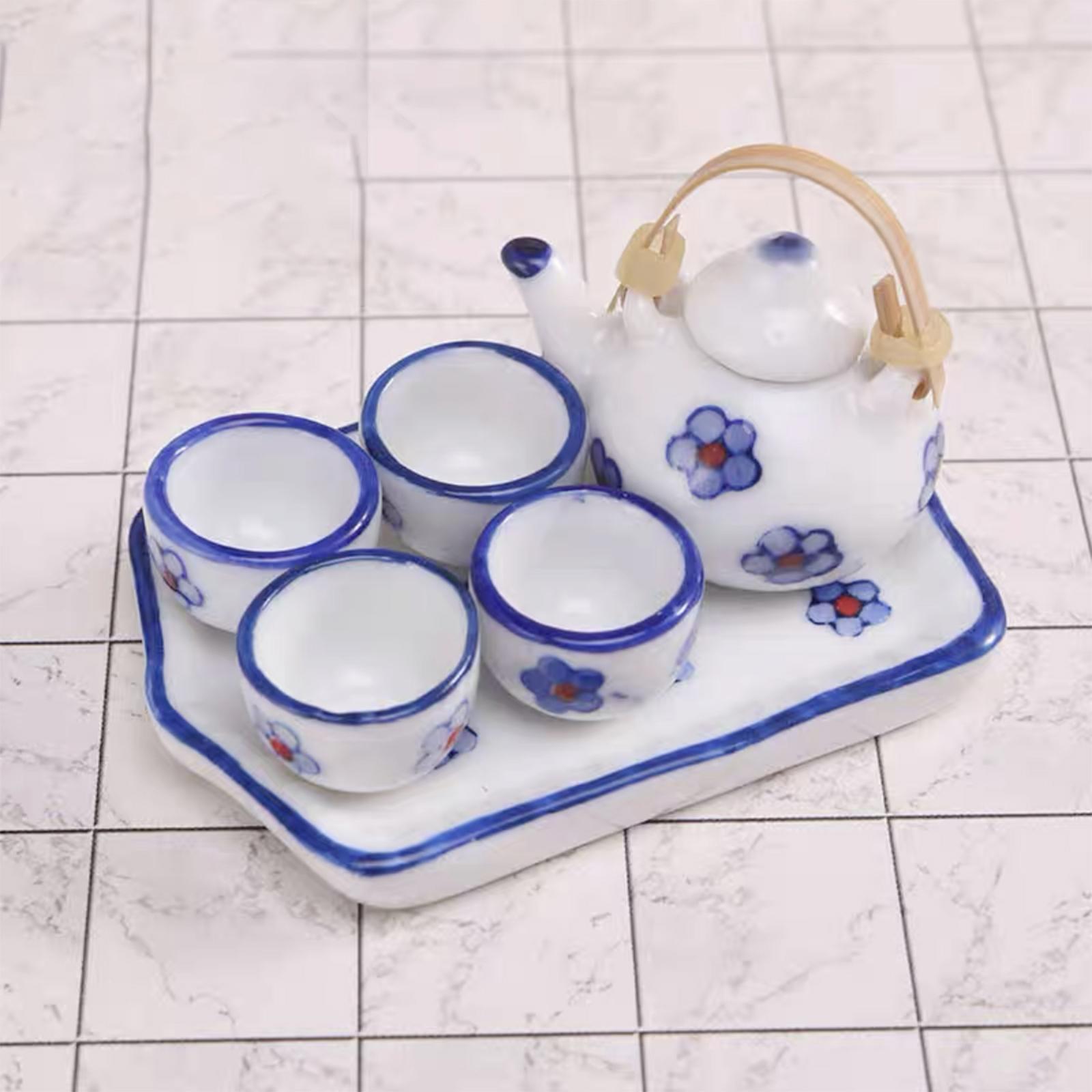 1/12 Dollhouse Miniature Tea Set Accessories for Kitchen Decor White