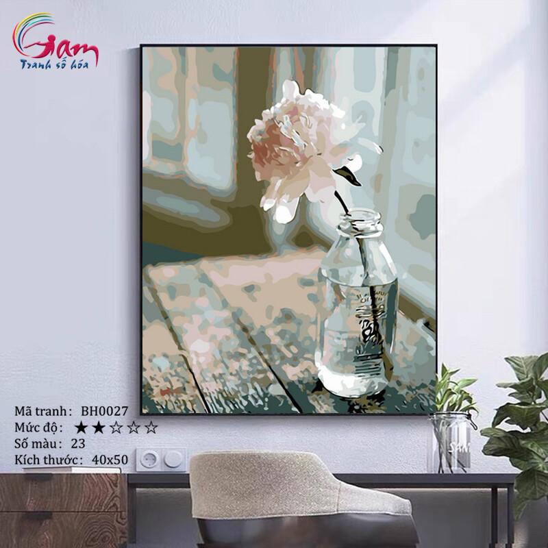 Tranh sơn dầu số hoá tự vẽ lọ hoa - Mã BH0027 Hương hoa đợi chờ