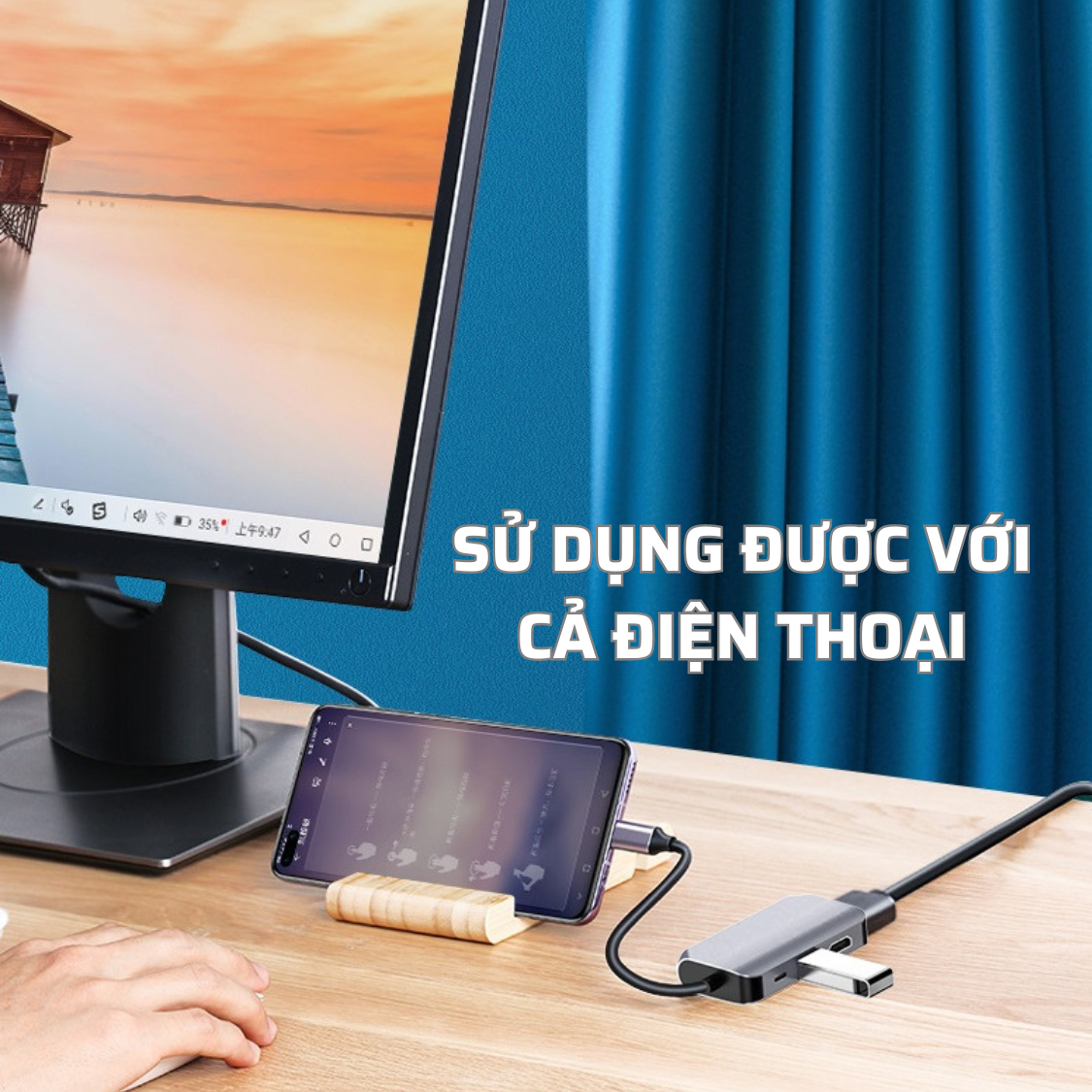 Hub Chuyển Đổi Type-C Chia 4 Cổng (4 in 1) HDMI/VGA/PD 2.0/USB 3.0 - Hàng Chính Hãng Tamayoko