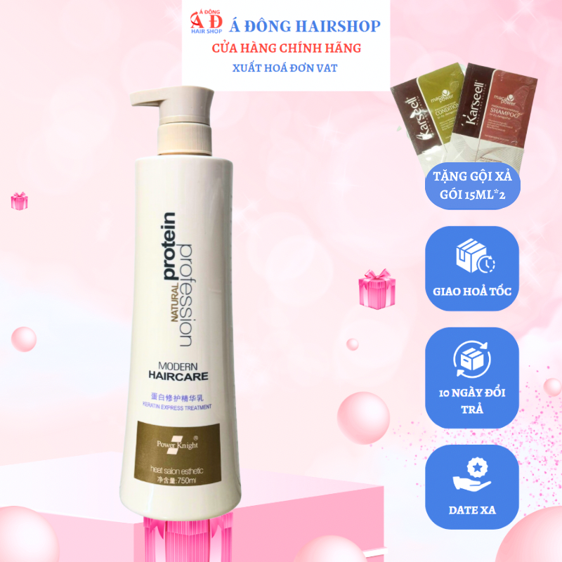 Keratin tươi Natural Protein Galanzer Phục Hồi Tóc Hư Tổn chuyên nghiệp tại Salon 780ml + Gội xả gói Karseell 15ml