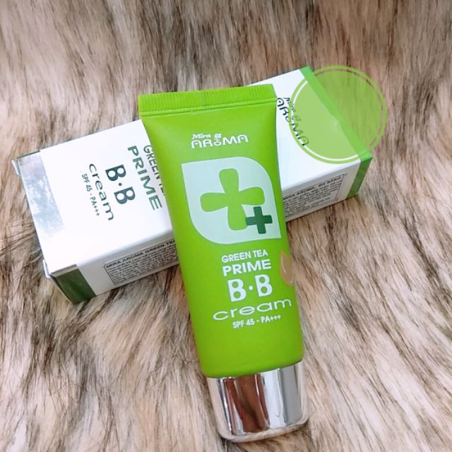 Kem nền đa năng trà xanh Mira Aroma Prime Green Tea B.B Cream Hàn Quốc 30ml tặng kèm móc khóa