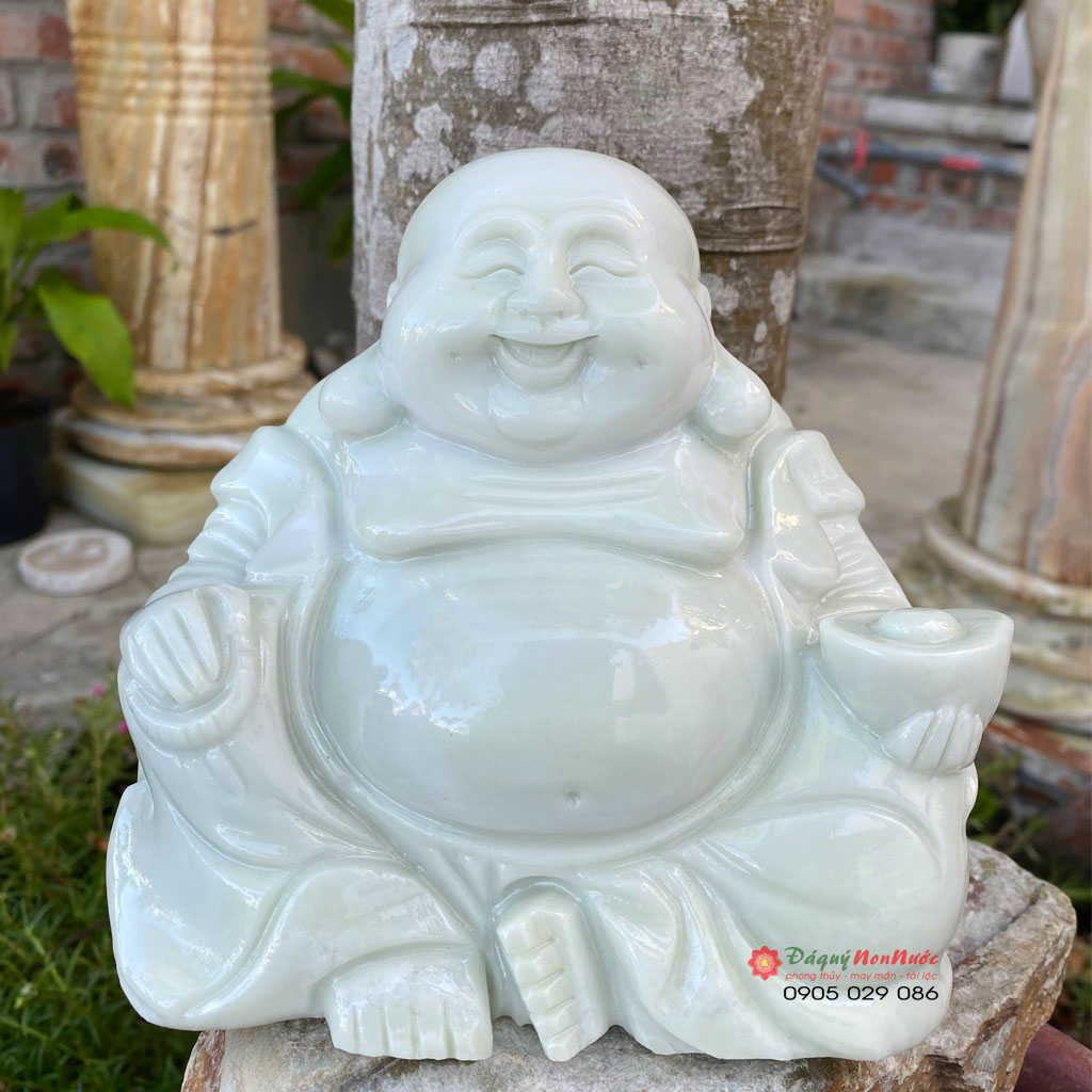 Tượng Phật Di lặc đá trắng xanh 15cm - đá Non Nước