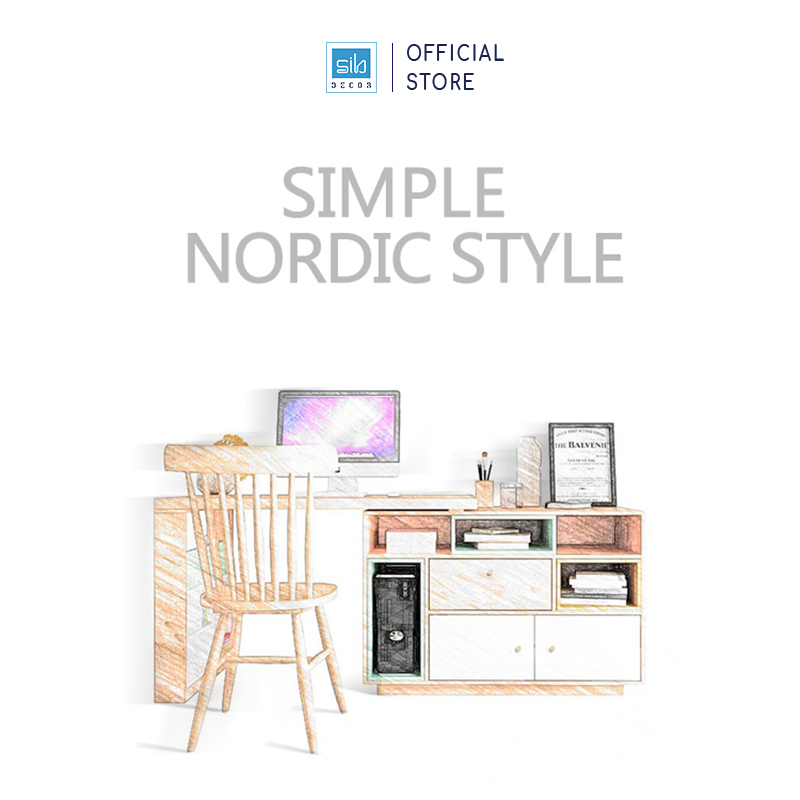 Bàn Làm Việc Tại Nhà Sáng Tạo Kèm Tủ Sách Phong Cách Bắc Âu Thương Hiệu SIB Decor