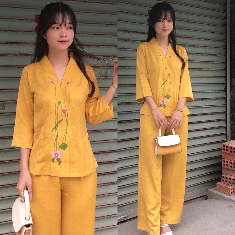 ĐỒ LAM ĐI CHÙA Bà Lai Lụa thêu Sen