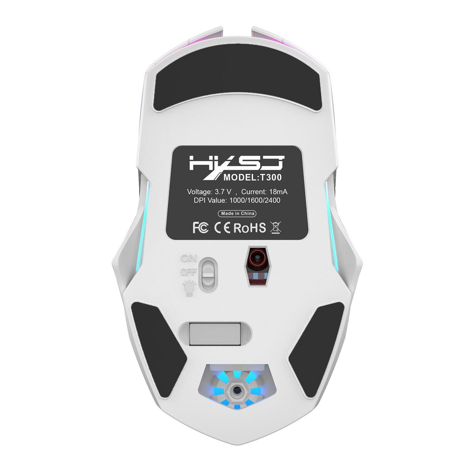 HXSJ T300 2.4G Wireless Mouse Ergonomic Mouse 3 Adjustable DPI Colorful Breathing Light Built-in 600mAh Lithium Battery