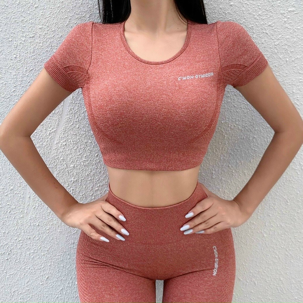 Bộ Quần Áo Thể Thao Nữ Tập Gym, Yoga Gồm , Áo Croptop , Quần Cạp Cao Gel Bụng