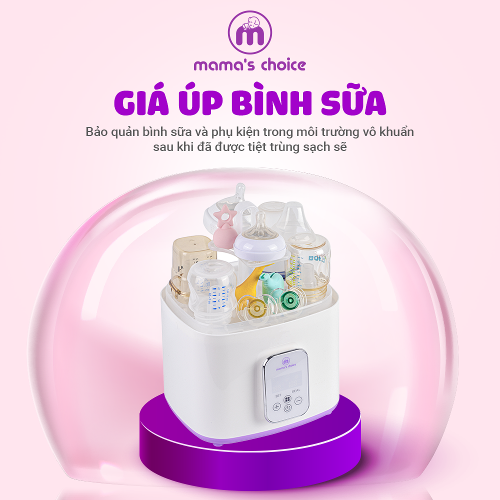 Máy Tiệt Trùng Bình Sữa Mama’s Choice 5in1 Tích Hợp Chức Năng Sấy Khô Phụ Kiện và Hâm Sữa Cho Bé, BH Chính Hãng 12 Tháng