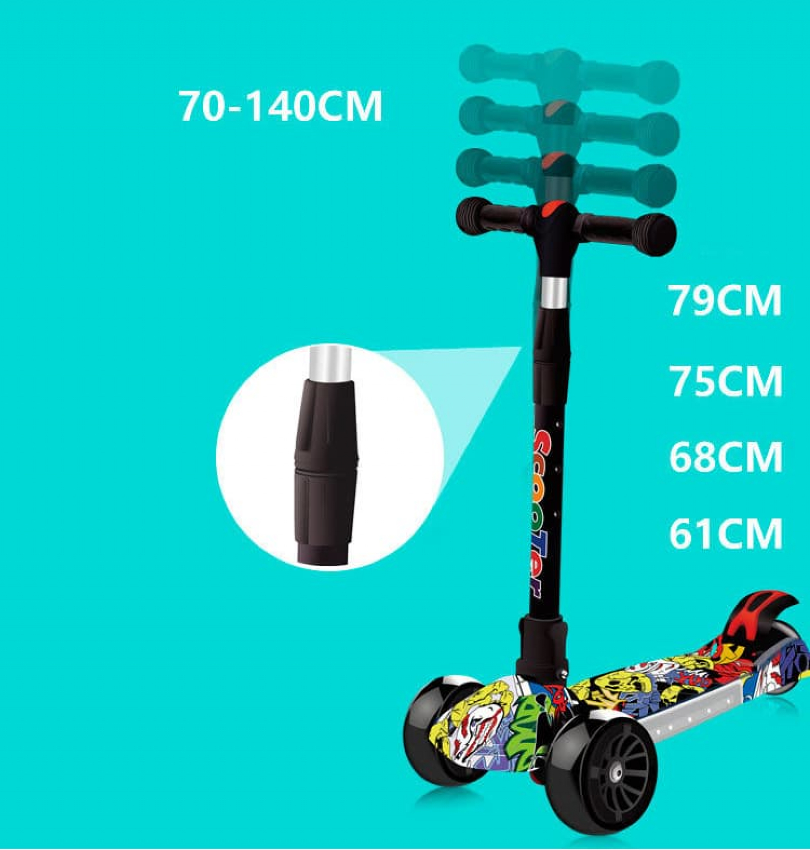 Xe Trượt Scooter 3 Bánh Cho Bé Họa Tiết Graffiti Đẹp Mắt Có Nhạc Bánh PU Phát Sáng Vĩnh Cửu