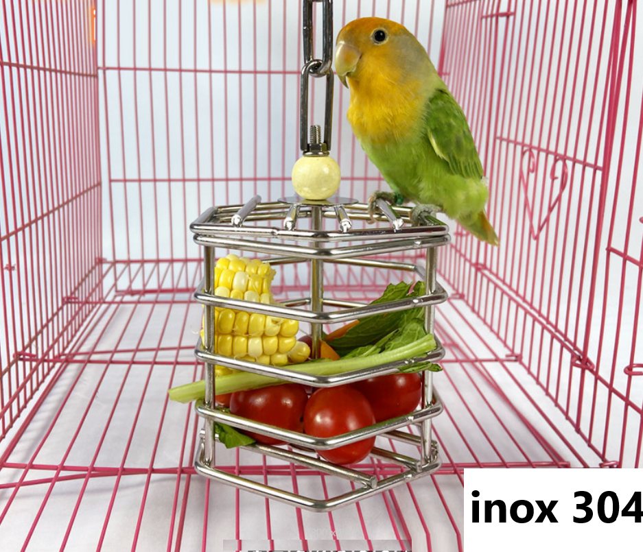1 CÁI LỒNG INOX 304 HÌNH LỤC GIÁC DÙNG ĐỂ ĐỰNG TRÁI CÂY, ĐỒ CHƠI CHO MỌI DÒNG VẸT
