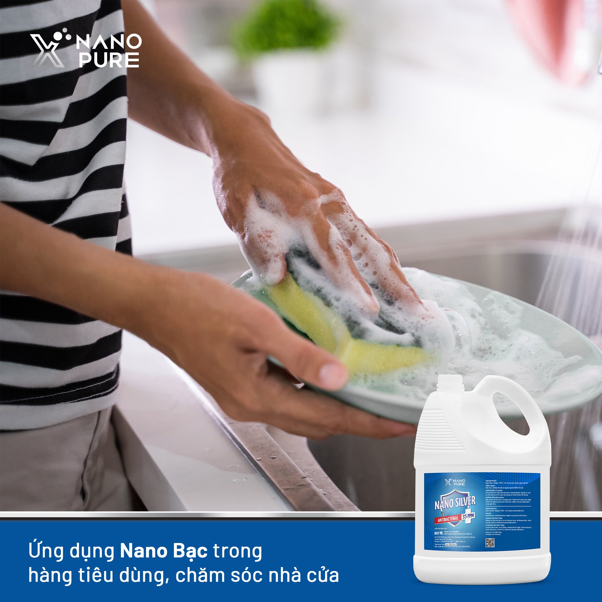 [TẶNG Chai Xịt 500ml] Dung Dịch Kháng Khuẩn, Khử mùi Nano Xpure Nano Silver 35ppm 4L (Không Mùi) Dùng với Máy Phun Sương – Nano Bạc AHT Corp (AHTC)