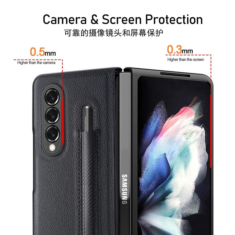Ốp Lưng Da Cho Samsung Galaxy Z FOLD 5 / Z FOLD 4 /Z FOLD 3 Có Ngăn Đựng Bút Spen