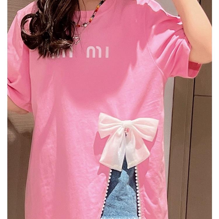 Áo thun cho bé gái kiểu giấu quần phối nơ phong cách Hàn Quốc từ 12-60kg chất cotton mịn đẹp