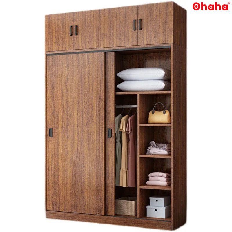 TỦ QUẦN ÁO GỖ CÔNG NGHIỆP 2 CÁNH LÙA OHAHA NÂU WALNUT - CL001