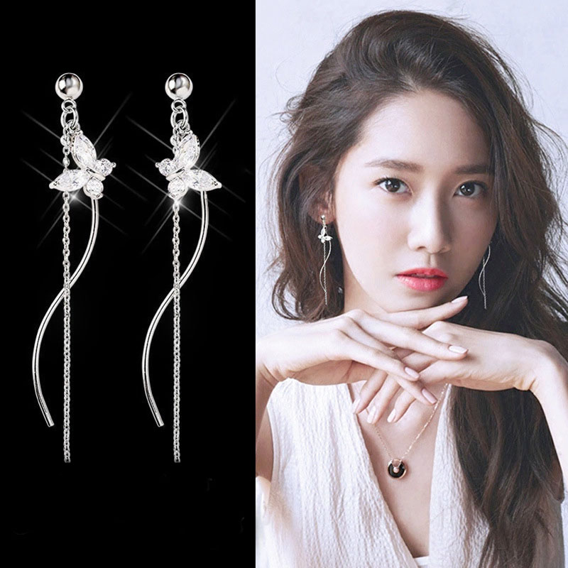 Khuyên tai bông tai dáng dài mềm mại thanh lịch cánh bướm đính đá