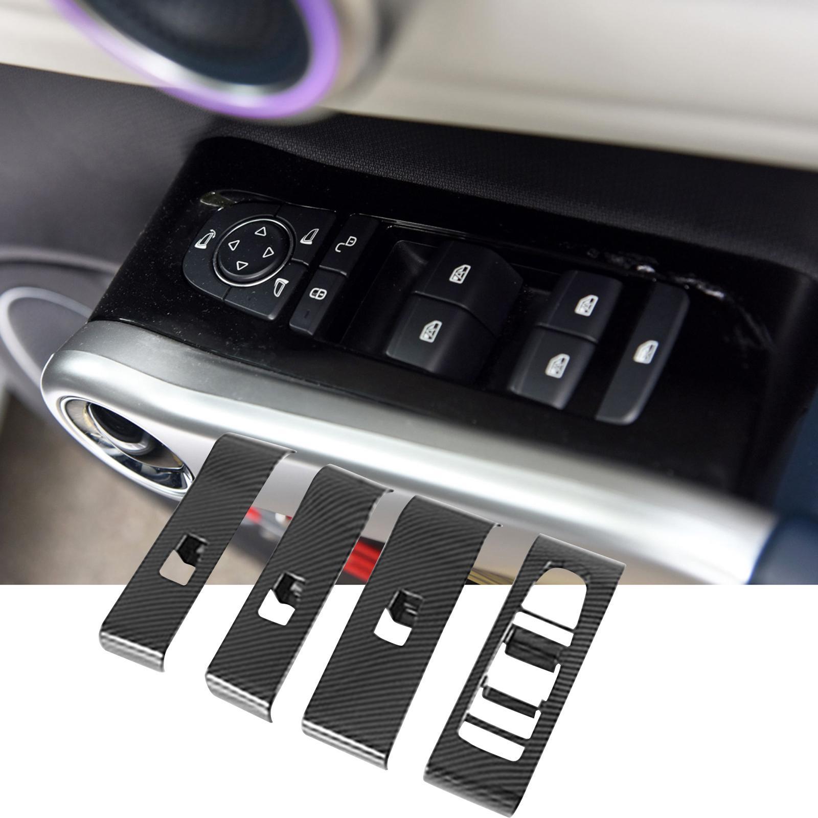 Window Switch Button Covers Sticker Carbon Fiber Color Interior Accessories Easy to Install ,PC, Professional, Durable for Car Door Window