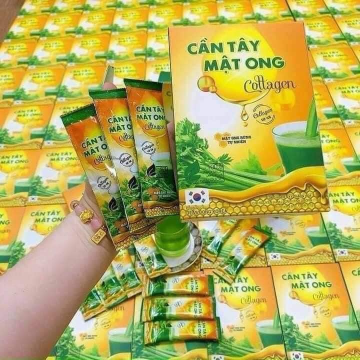 Bột cần tây mật ong Collagen Hộp 75g (15 gói) hỗ trợ giảm cân, detox cơ thể, làm đẹp da