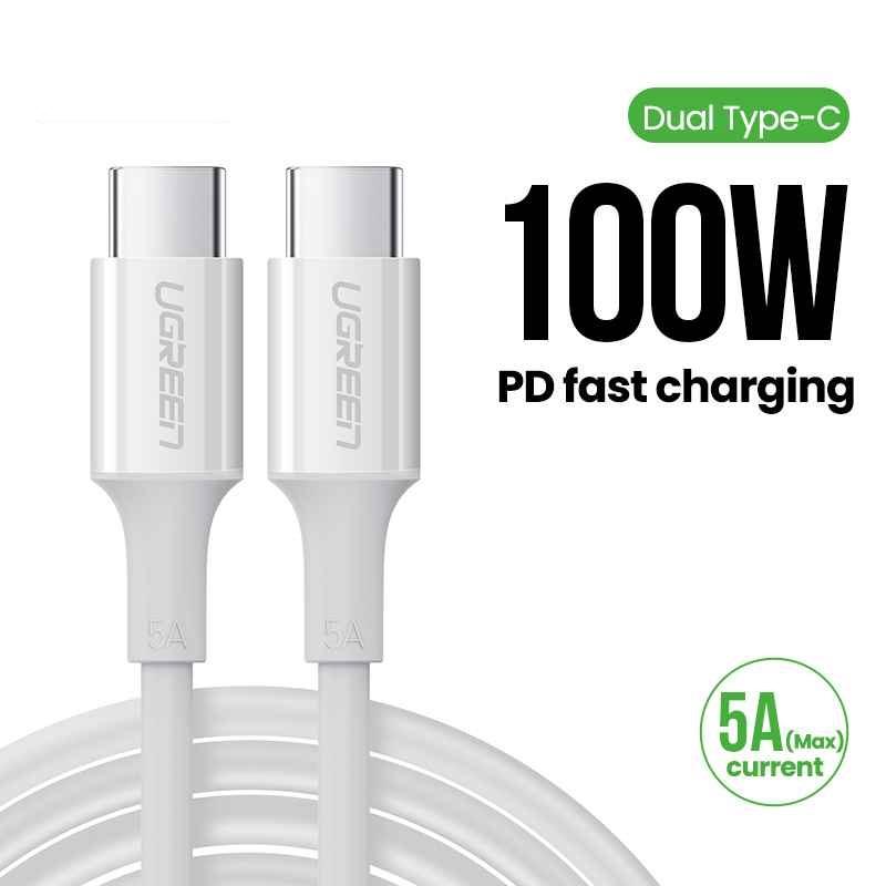 Ugreen UG80370US300TK 1.5M 100W c-c hỗ trợ QC4.0 5A Cáp sạc nhanh - truyền dữ liệu 2 đầu USB-C dây nhựa Màu Trắng - HÀNG CHÍNH HÃNG