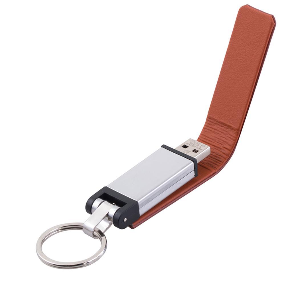 USB Flash Drive Mini USB 2.0 Key Chain PU Leather USB Stick Drive Brown