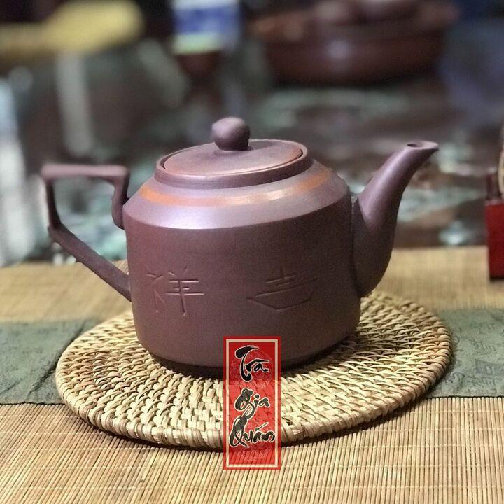 Ấm Trà Đạo Tử Sa Bát Tràng Khắc Phúc Lộc Thọ Dáng Hán Đạc Dung Tích 450ml ABTTH 11