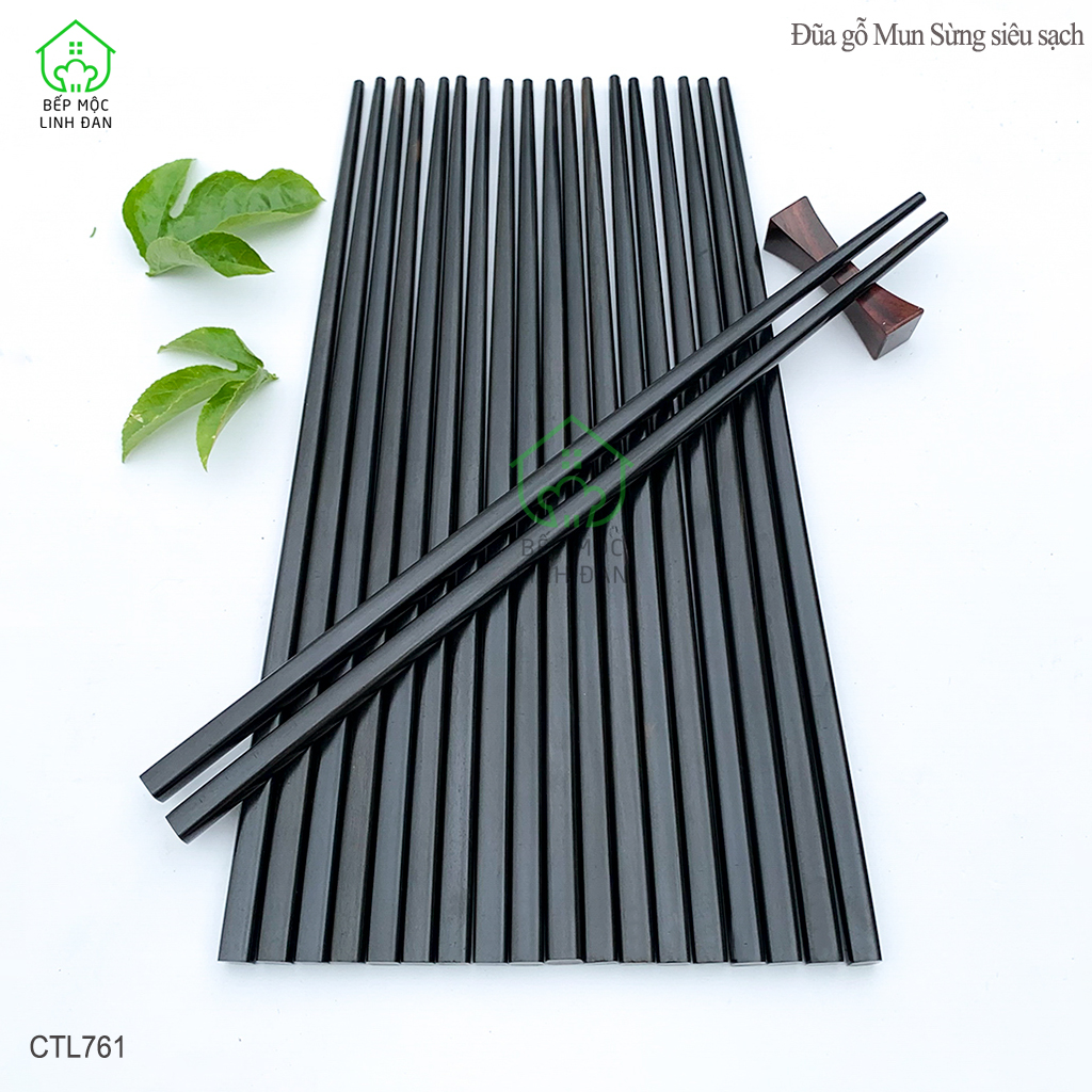(5 Đôi) Đũa Nhật gỗ Mun Sừng Tự Nhiên Cao Cấp HAHANCO [CTL761-5] Đầu Gắp Thon Nhỏ