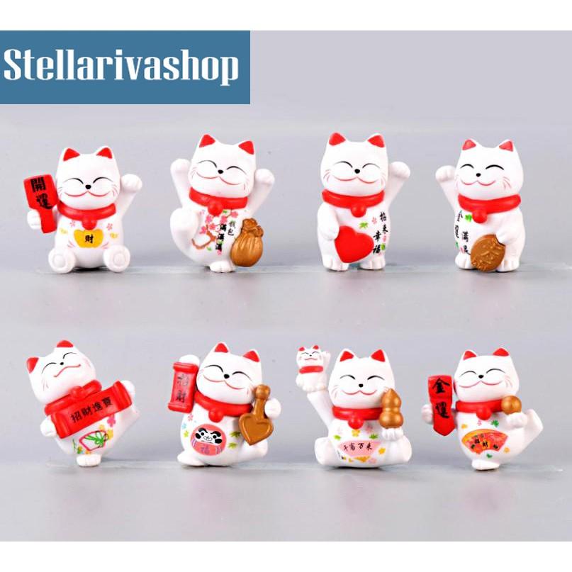 Mô hình mèo thần tài may mắn Maneki Neko làm tiểu cảnh terrarium trang trí Tết/ mô hình trang trí quà tặng trang trí